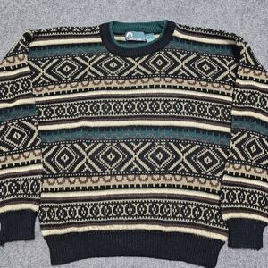 Vintage 90s Timber Trail Knit Crewneck Sweater XL Acrylic Fair Isle Aztec Boxy